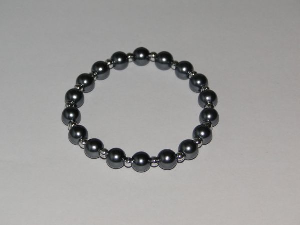 Pulseira pérola grafite e prata - Sintética