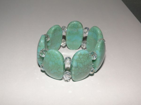 Pulseira Pastilha azul turquesa com cristais - Resina